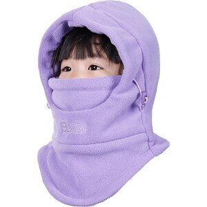 🆕 Kids Fleece Balaclava Purple Ski Face Mask Windproof Winter Hat Neck Warmer